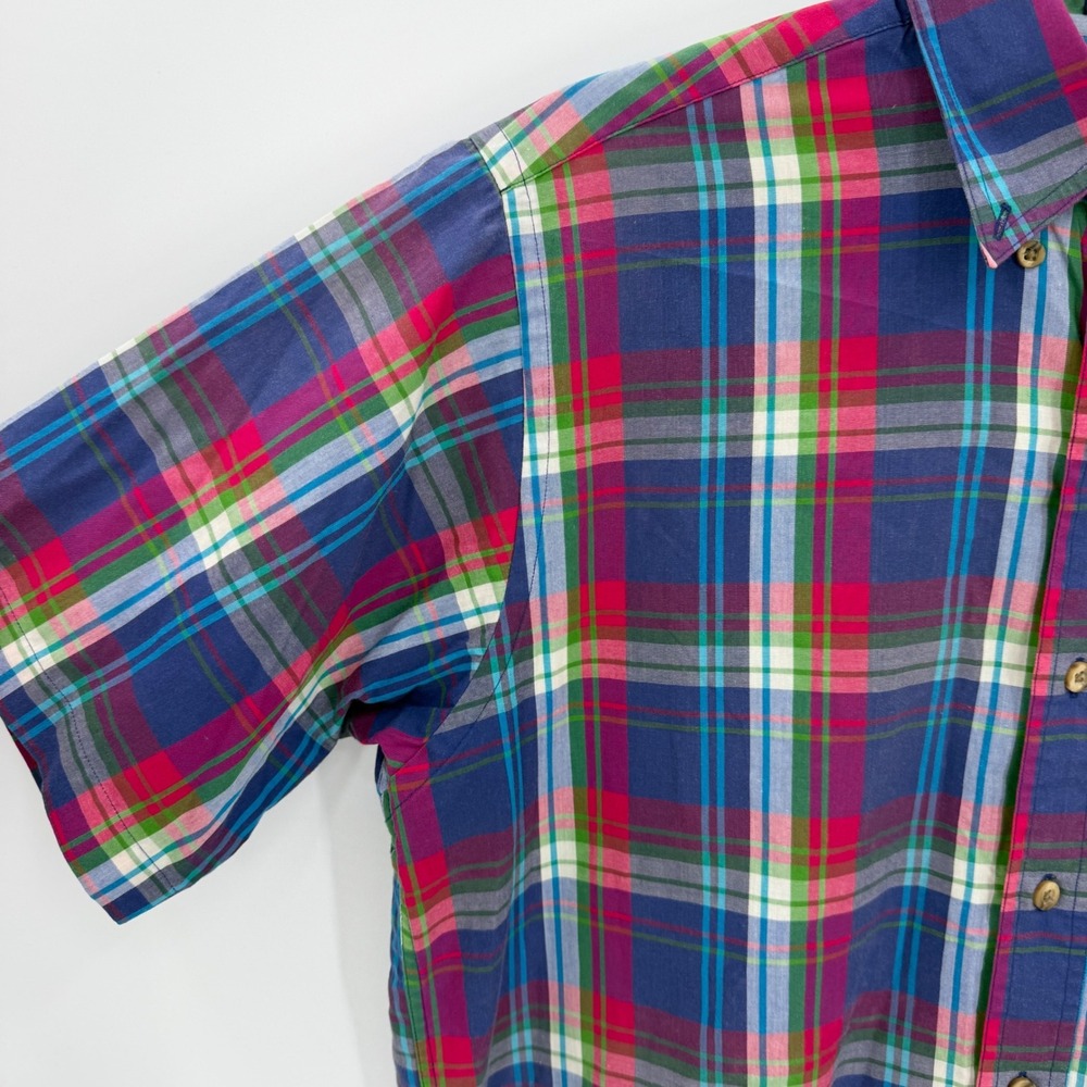 GANT Indigo Plaid Shirt Mens Large Short Sleeve Button Front Pink Blue Cotton - Picture 2 of 9